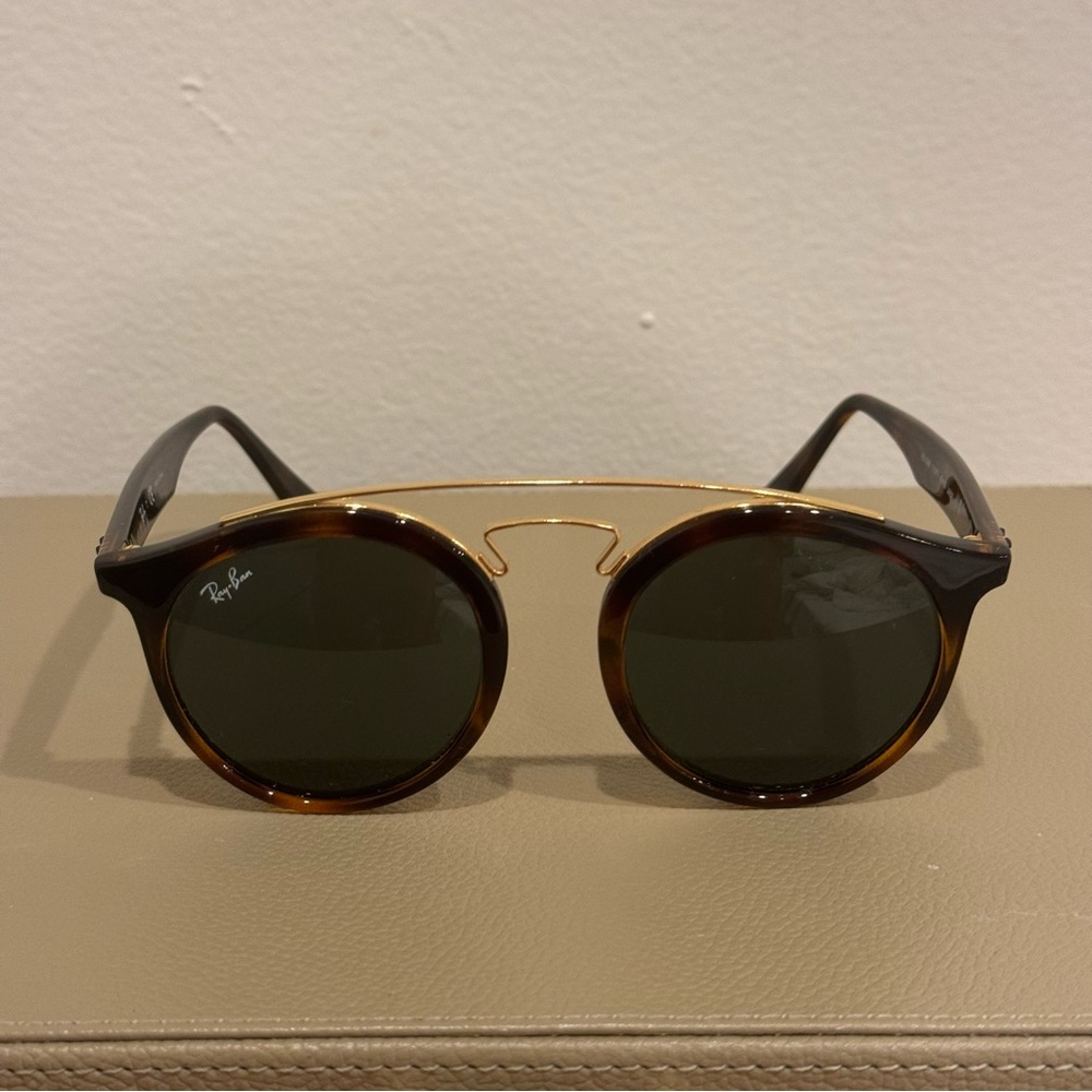 Ray-Ban Brown Round Frame Sunglasses with Gold Bridge